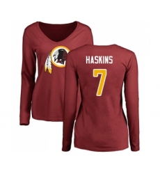 Football Women's Washington Redskins #7 Dwayne Haskins Maroon Name & Number Logo Long Sleeve T-Shirt