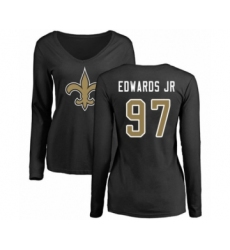Football Women's New Orleans Saints #97 Mario Edwards Jr Black Name & Number Logo Slim Fit Long Sleeve T-Shirt