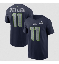 Men's Seattle Seahawks #11 Jaxon Smith-Njigba College Navy 2025 Super Bowl LX Patch Name & Number T-Shirt