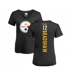 Football Women's Pittsburgh Steelers #12 Terry Bradshaw Black Backer Slim Fit T-Shirt