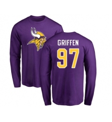 Football Minnesota Vikings #97 Everson Griffen Purple Name & Number Logo Long Sleeve T-Shirt