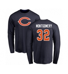 Football Chicago Bears #32 David Montgomery Navy Blue Name & Number Logo Long Sleeve T-Shirt