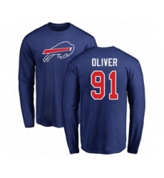Football Buffalo Bills #91 Ed Oliver Royal Blue Name & Number Logo Long Sleeve T-Shirt