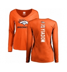 Football Women's Denver Broncos #26 Isaac Yiadom Orange Backer Long Sleeve T-Shirt