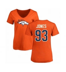 Football Women's Denver Broncos #93 Dre'Mont Jones Orange Name & Number Logo T-Shirt