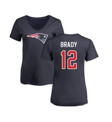 Football Women's New England Patriots #12 Tom Brady Navy Blue Name & Number Logo Slim Fit T-Shirt