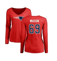 Football Women's New England Patriots #69 Shaq Mason Red Name & Number Logo Slim Fit Long Sleeve T-Shirt
