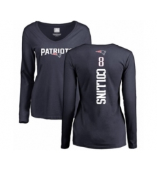 Football Women's New England Patriots #8 Jamie Collins Navy Blue Backer Slim Fit Long Sleeve T-Shirt