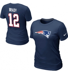 Nike New England Patriots #12 Tom Brady Name & Number Women's NFL T-Shirt - Navy Blue