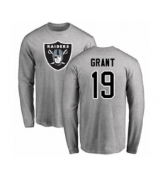Football Oakland Raiders #19 Ryan Grant Ash Name & Number Logo Long Sleeve T-Shirt