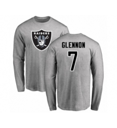 Football Oakland Raiders #7 Mike Glennon Ash Name & Number Logo Long Sleeve T-Shirt