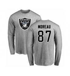 Football Oakland Raiders #87 Foster Moreau Ash Name & Number Logo Long Sleeve T-Shirt
