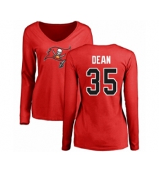 Football Women's Tampa Bay Buccaneers #35 Jamel Dean Red Name & Number Logo Long Sleeve T-Shirt
