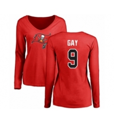 Football Women's Tampa Bay Buccaneers #9 Matt Gay Red Name & Number Logo Long Sleeve T-Shirt