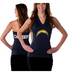 NFL All Sport Couture Los Angeles Chargers Women's Blown Cover Halter Top - Navy Blue