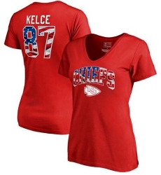 Kansas City Chiefs Travis Kelce NFL Pro Line by Fanatics Branded Women's Banner Wave Name & Number T-Shirt - Red