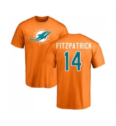 Football Miami Dolphins #14 Ryan Fitzpatrick Orange Name & Number Logo T-Shirt