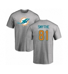 Football Miami Dolphins #81 Durham Smythe Ash Name & Number Logo T-Shirt