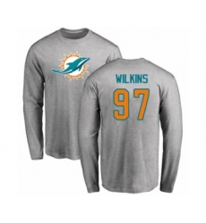 Football Miami Dolphins #97 Christian Wilkins Ash Name & Number Logo Long Sleeve T-Shirt