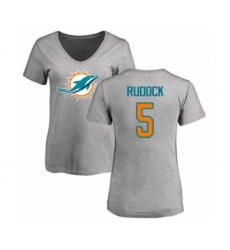 Football Women's Miami Dolphins #5 Jake Rudock Ash Name & Number Logo T-Shirt