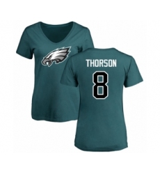Women's Philadelphia Eagles #8 Clayton Thorson Green Name & Number Logo Slim Fit T-Shirt
