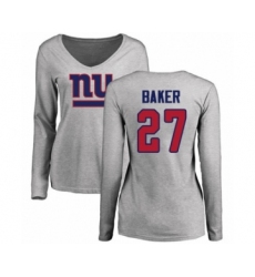 Football New York Giants #27 Deandre Baker Red Name & Number Logo Long Sleeve T-Shirt