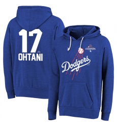 Men's Los Angeles Dodgers #17 Shohei Ohtani Royal 2024 World Series Champions Name & Number Tri-Blend Pullover Hoodie