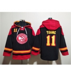 Men's Atlanta Hawks #11 Trae Young Black Red Lace-Up Pullover Hoodie