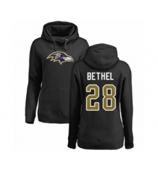 Football Women's Baltimore Ravens #28 Justin Bethel Black Name & Number Logo Pullover Hoodie