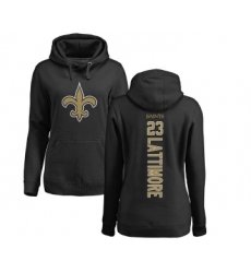 Football Women's New Orleans Saints #23 Marshon Lattimore Black Backer Pullover Hoodie