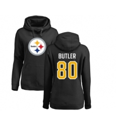 Football Women's Pittsburgh Steelers #80 Jack Butler Black Name & Number Logo Pullover Hoodie