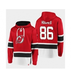 Men's New Jersey Devils #86 Jack Hughes Red Ageless Must-Have Lace-Up Pullover Hoodie