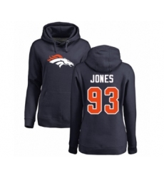 Football Women's Denver Broncos #93 Dre'Mont Jones Navy Blue Name & Number Logo Pullover Hoodie