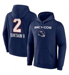Men's Denver Broncos #2 Pat Surtain II Navy Team Wordmark Name & Number Pullover Hoodie