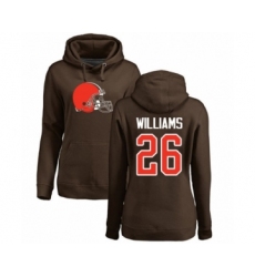 Football Women's Cleveland Browns #26 Greedy Williams Brown Name & Number Logo Pullover Hoodie