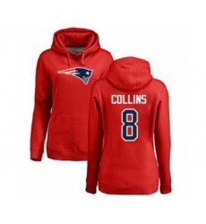 Football Women's New England Patriots #8 Jamie Collins Red Name & Number Logo Pullover Hoodie