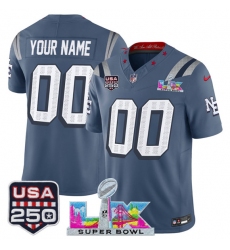 Men's New England Patriots Active Player Custom Storm Blue 2025 F.U.S.E. Super Bowl LX & USA 250' Patch “Rivalries” Vapor Limited Football Stitched Jersey