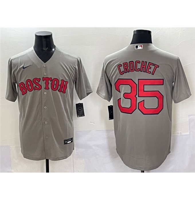 Men's Boston Red Sox #35 Garrett Crochet Gray Cool Base Stitched Baseball Jersey