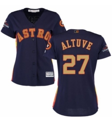 Women's Majestic Houston Astros #27 Jose Altuve Authentic Navy Blue Alternate 2018 Gold Program Cool Base MLB Jersey
