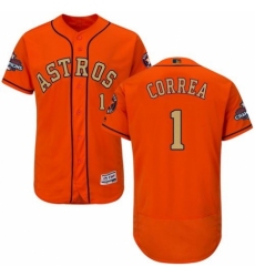 Men's Majestic Houston Astros #1 Carlos Correa Orange Alternate 2018 Gold Program Flex Base Authentic Collection MLB Jersey