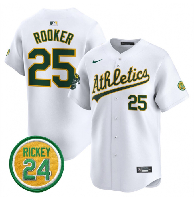 Men's Oakland Athletics #25 Brent Rooker White 2024 Home Limited With Rickey Henderson Stitched Jersey