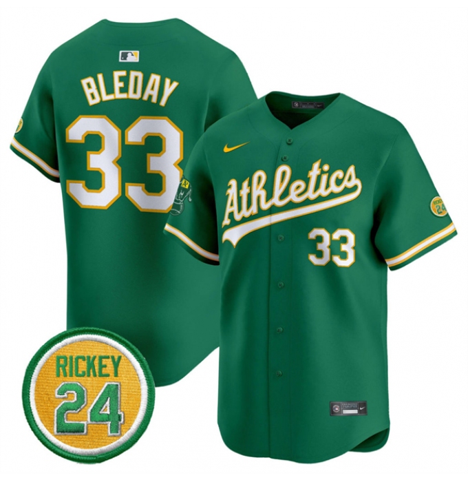 Men's Oakland Athletics #33 JJ Bleday Green 2024 Limited With Rickey Henderson Stitched Jersey