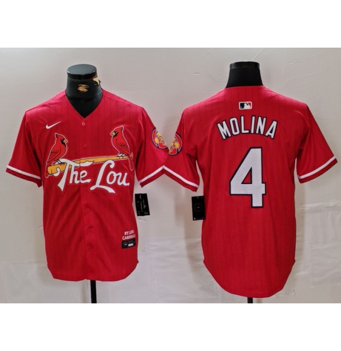 Men's St Louis Cardinals #4 Yadier Molina Red 2024 City Connect Stitched Baseball Jersey