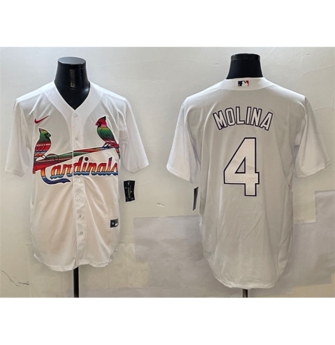 Men's St. Louis Cardinals #4 Yadier Molina White Cool Base Stitched Baseball Jersey