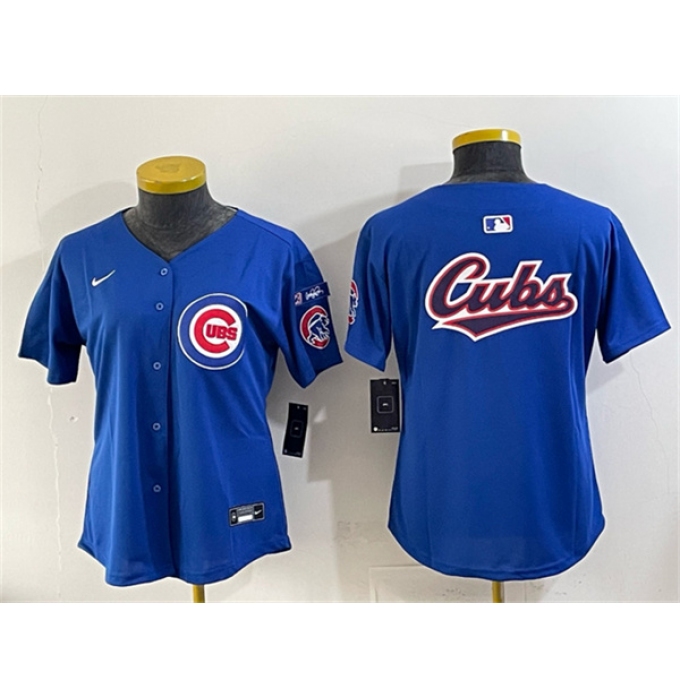 Youth Chicago Cubs Team Big Logo Royal 'Ryne Sandberg Tribute' Vapor Limited V3 Stitched Baseball Jersey