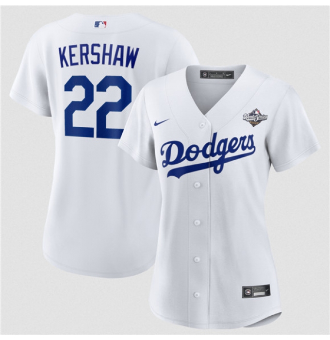 Women's Los Angeles Dodgers #22 Clayton Kershaw White 2025 World Series Home Cool Base Stitched Baseball Jersey(Run Small)
