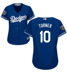 Women's Majestic Los Angeles Dodgers #10 Justin Turner Authentic Royal Blue Alternate Cool Base 2018 World Series MLB Jersey