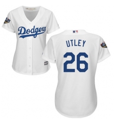 Women's Majestic Los Angeles Dodgers #26 Chase Utley Authentic White Home Cool Base 2018 World Series MLB Jersey