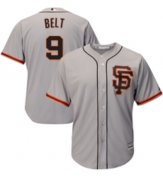 Men's Majestic San Francisco Giants #9 Brandon Belt Replica Grey Road 2 Cool Base MLB Jersey