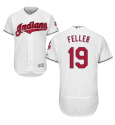 Men's Majestic Cleveland Indians #19 Bob Feller White Home Flex Base Authentic Collection MLB Jersey